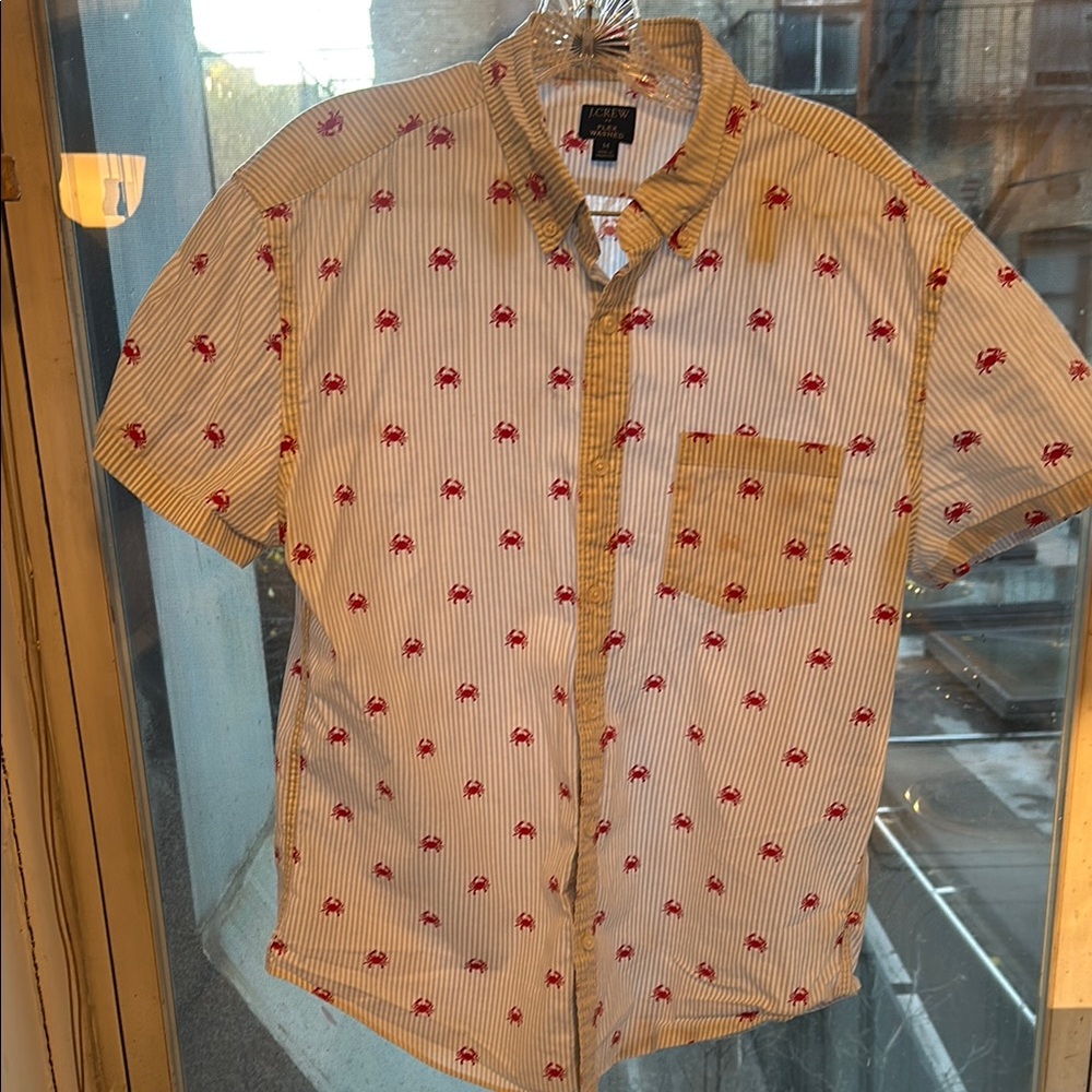 Striped Short Sleeve Shirt with Red Accents